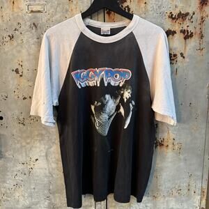 Vintage 80s 1988 Iggy Pop The Stooges Raw Power T Shirt Raglan JSR Punk Large